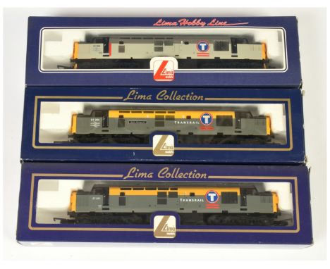 Lima OO Group of 3x Transrail Class 37 Diesel loco's. Comprising 204700 37201 BR Grey / Yellow - St Margaret; L204973 37154 T