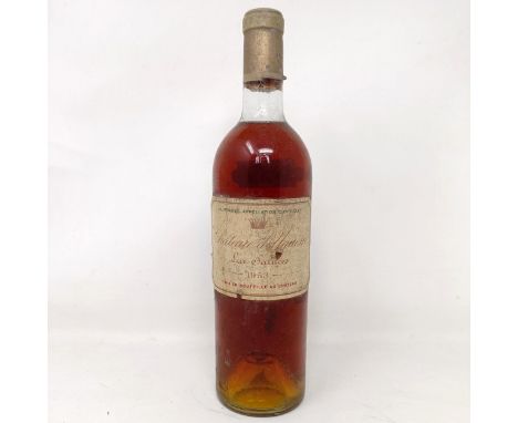 A bottle of Chateau d'Yquem Sur-Saluces, 1953  Provenance: From a West Country House, stored in a temperature and humidity co