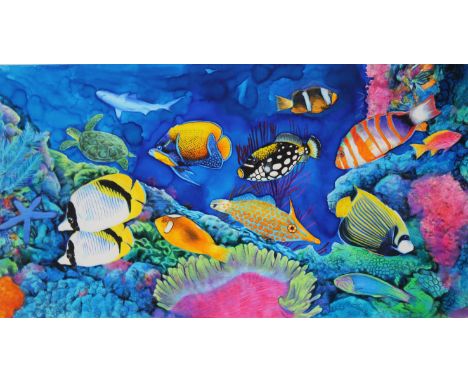 Chris Calle  (American, B. 1961)"Pacific Islands Reef Life"Signed lower right. Original Mixed Media painting on Illustration 