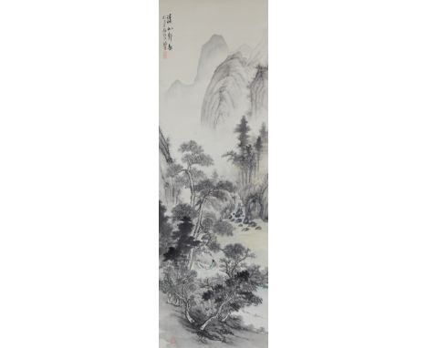 Signed, Antique Chinese Scroll Painting.  Original watercolor/ink painting. Signed upper left.  Artist seal lower left.Image 