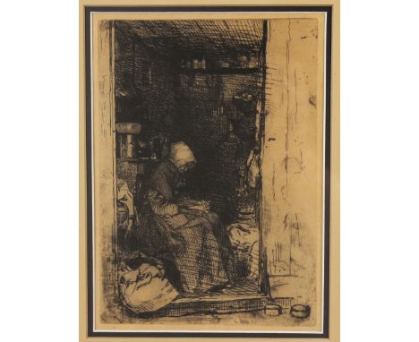 James McNeill Whistler (American, 1834 - 1903)"La Vieille aux Loques" - 1858Etching and Drypoint. Signed in plate.Old label v