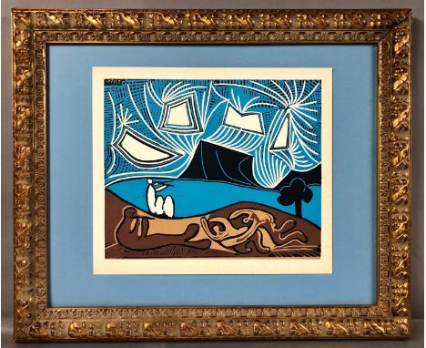After Pablo Picasso (Spanish, 1881 - 1973)Couple flutistes au Bord D'un Lac, BacchanaleLinocut printed in Colors, dated in th
