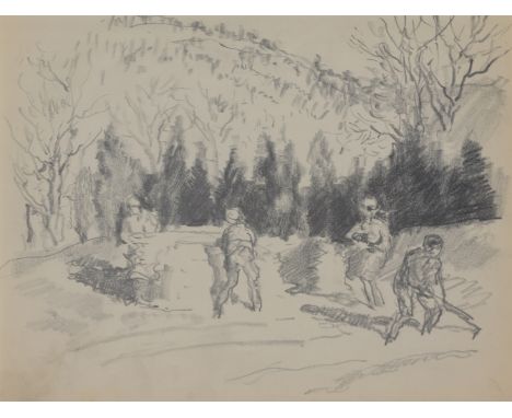 Francis Luis Mora (American, 1874 - 1940)Original pencil sketch of people workng in field.Provenance: From the estate of the 