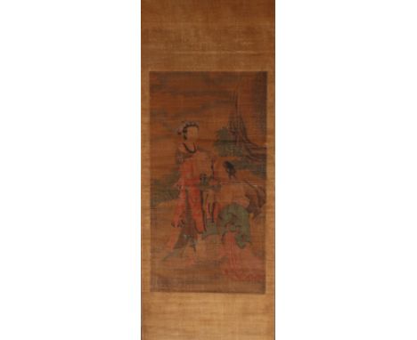 Early Antique Chinese Scroll, Signed Faintly on Left Portion of the Painting.  Watercolor/ink on paper.Provenance: Private Ca