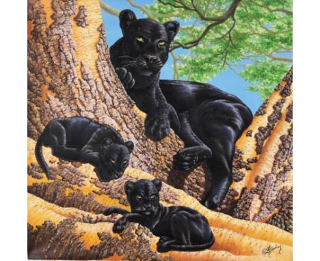 R.G. Finney (Wyoming, B. 1941)"Black Panther"Acrylic on Canvas. Signed lower right.Original illustration painting. Award-winn