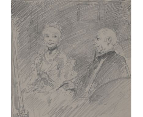Francis Luis Mora (American, 1874 - 1940)Original pencil sketch of a woman and  gentleman seated.Provenance: From the estate 