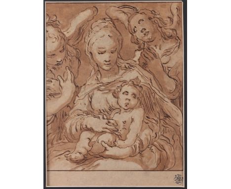 Attributed Giovanni Francesco Barbieri, (Guercino) (Italian, 1591 - 1666)Madonna and ChildPen and ink with brown washDrawing 