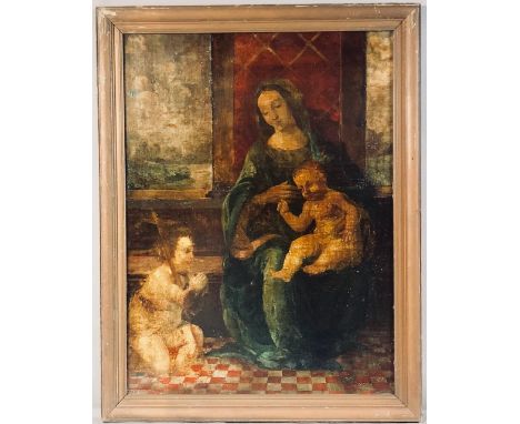 Madonna and Child with St. John the ChildOil on Board.Sight Size: 35 x 26 in.Overall Framed Size: 39.5 x 30.5 in.