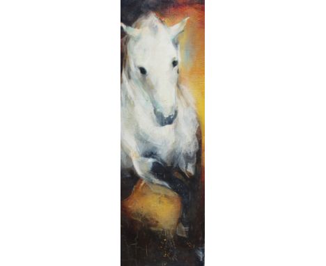 Carmelo Blandino (German, B. 1966)"Cavallo Bianco"Encaustic on Wood Panel. Signed, dated (2009), titled and described verso.'