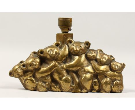 IRIS COOKE (Active 1920's &amp; 1930's) AN UNUSUAL AND AMUSING CAST BRONZE LAMP BASE, modelled as a group of koalas, signed t