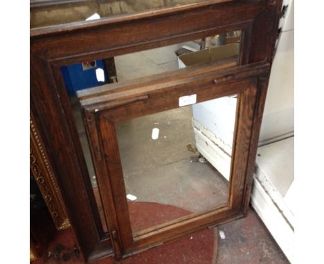 TWO OAK FRAMED MIRRORS. LARGEST H64CM. R