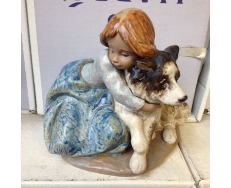 LLADRO FIGURE OF A GIRL WITH DOG WITH BOX 17CM.