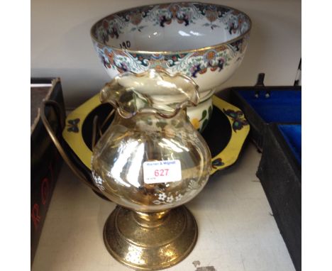 POTTERY AND GLASS LAMP. D2