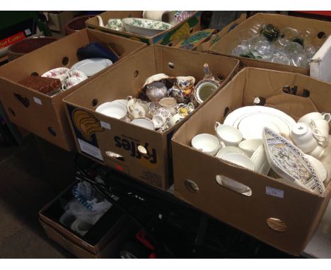 THREE BOXES OF CHINA-CUPS, SAUCERS, PLATES ETC