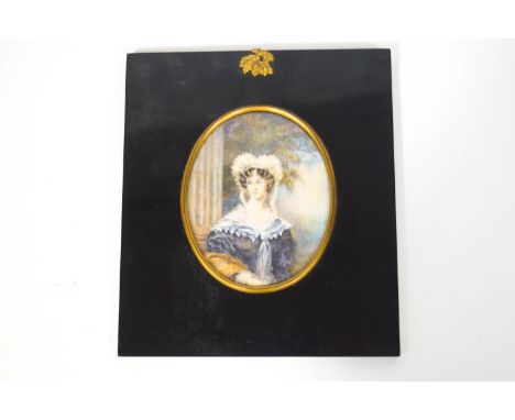 English school, circa 1830, portrait of a lady, Watercolour on ivory, 12.5cm x 9.5cm, in later frame