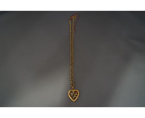 A necklace with a stone and split pearl set hollow heart shaped pendant, on a chain, 2cm and 42 cm long respectively, 4.6 g g