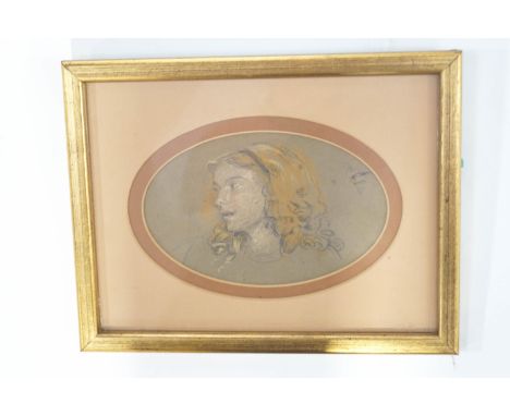 Maxwell Armfield, portrait of a young girl, pencil and paste,. 8.5cm high x 13.5cm wide, oval