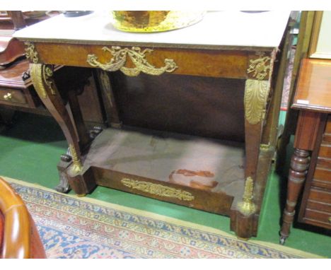 A Wonderful Walnut Marble-Topped Console Table in the Empire Style. 3ft 8in wide.