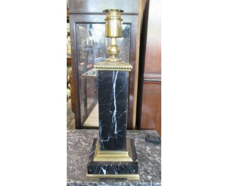 A Black Marble and Brass Table Lamp, on square stepped base. 48cm tall. 