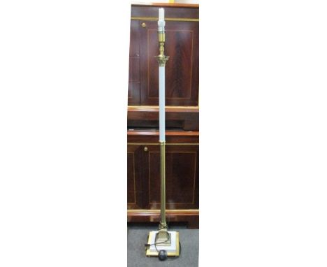 A Faux White Marble and Brass Standard Lamp, Classical Style, with reeded column and Corinthian column capital, raised on a s