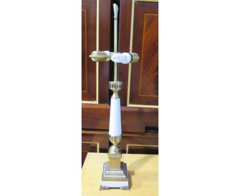 A Faux White Marble and Brass Twin-Stem Table Lamp, Classical Style, on square stepped base. 84cm tall. 