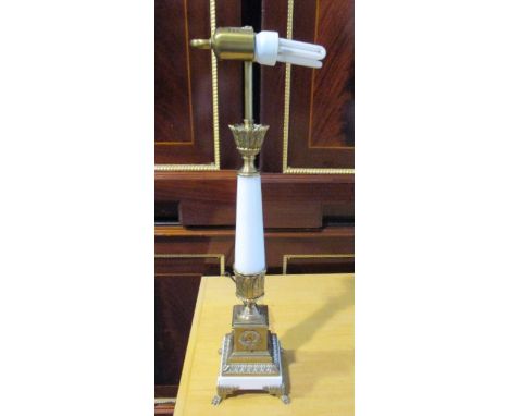 A White Marble and Brass Table Lamp, Classical Style, on stepped base. 66cm tall. 