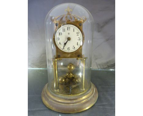 Mantle clock under glass dome with Key and three ball weights (missing pendulum) A/F