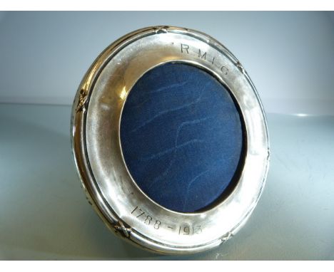 Round Silver photo frame inscribed RMIG - Royal Masonic Institute for Girls. 1788 - 1913. by William Hutton & Sons Ltd. 