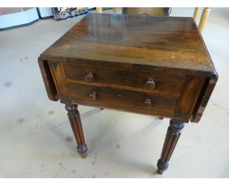 Rosewood Works table with drop leaf ends in the Sunderland sofa table style. Turned Corinthian column legs.