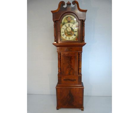 Early 19th Century crossbanded and feathered mahogany longcase clock by Thomas Evans of Bangor, having a painted arched dial 