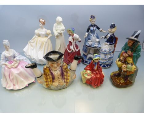 Large collection of Royal Doulton figures and a Blanc de Chine Royal Worcester example