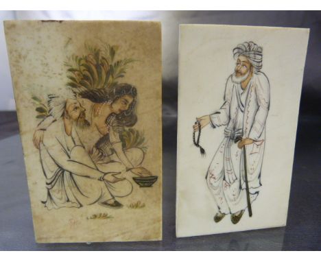 Ivory Miniature Paintings - Early miniatures, possibly of Turkish or Persian Descent. One depicting a simple elder wearing ro