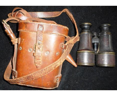 Pair of French WWI binoculars in leather case. Marked H. - W.H. Whisson. 1918. Tubes marked with War Office arrow and S.3 493