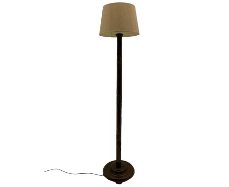 Chinese hardwood standard lamp, carved with traditional boat scenes, circular baseDimensions: Height:&nbsp;182cm&nbsp; Length