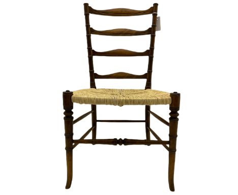 Mid to late 20th century Italian side chair by Chiavari, stained beech, ladder back joined by collar turned upright supports,