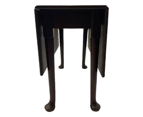 Georgian mahogany drop leaf table  table, rectangular drop leaf top, gate-leg action base, cabriole supports with padfeet Dim