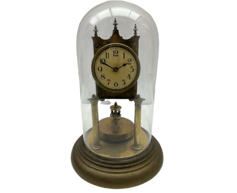 An anonymous early 20th century German 400-day torsion clock, with a circular enamel dial, upright Arabic numerals and minute