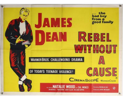 Rebel Without A Cause (R-1950s) British Quad film poster, starring James Dean, folded, 30 x 40 inches. Provenance: From The M