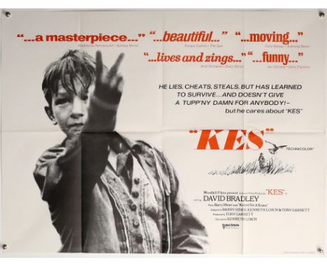 Kes (1969) British quad film poster, drama directed by Ken Loach & starring David Bradley, folded, 30 x 40 inches. Provenance