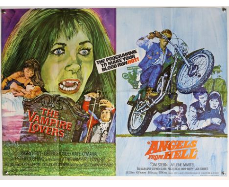 The Vampire Lovers / Angels From Hell (1973) British Quad double bill film poster, Hammer Horror, artwork by Mike Vaughan, fo