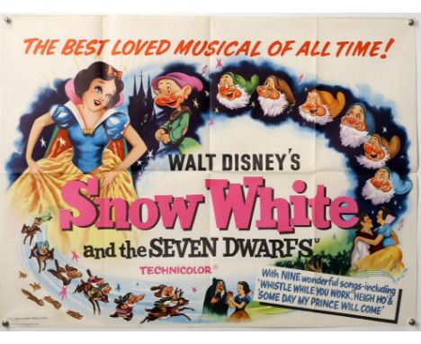 Walt Disney's Snow White and The Seven Dwarfs (R-1950s) British Quad film poster, folded, 30 x 40 inches. Provenance: From Th
