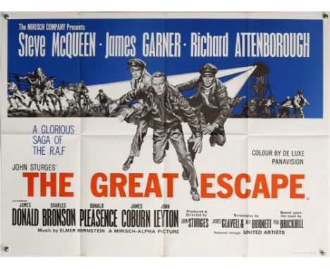The Great Escape (R-1960s) British Quad film poster, starring Steve McQueen, James Garner and Richard Attenborough, folded, 3