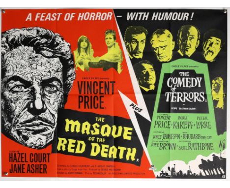 The Masque of Red Death / The Comedy of Terrors (1960s) British Quad double bill film poster, Horror starring Vincent Price, 