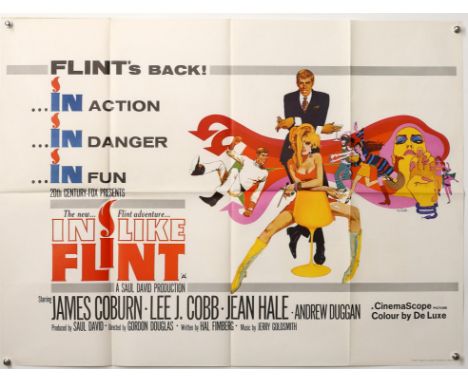 In Like Flint (1967) British Quad film poster starring James Coburn & Lee J. Cobb, with artwork by Bob Peak, folded, 30 x 40 
