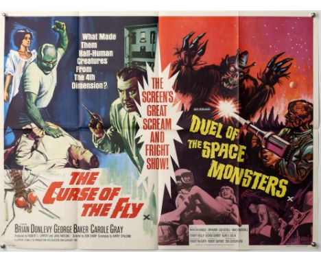 The Curse of the Fly / Duel of the Space Monsters (1965) British Quad double bill film poster, folded, 30 x 40 inches. Proven