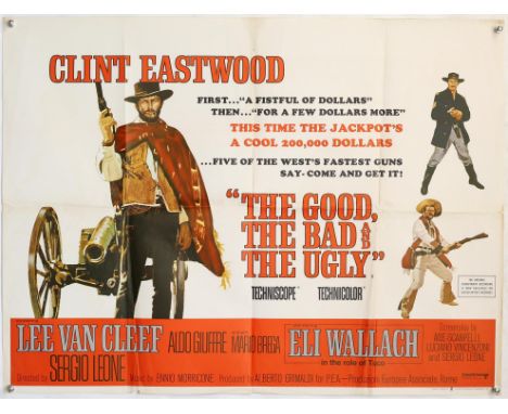 The Good, The Bad and The Ugly (1966) British Quad film poster, Western starring Clint Eastwood, folded, 30 x 40 inches. Prov
