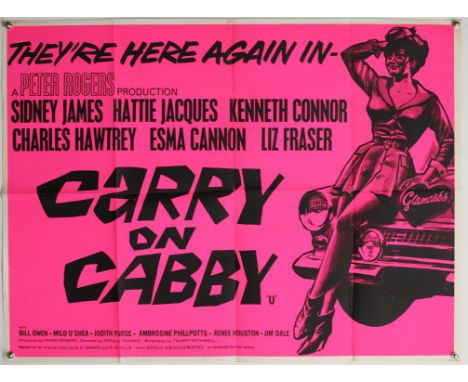 Carry on Cabby (R-1960s) British Quad film poster, starring Sidney James, Hattie Jacques and Kenneth Connor, folded, 30 x 40 