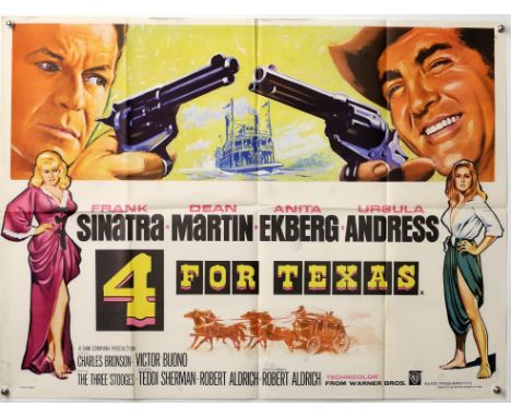 4 For Texas (1963) British Quad film poster, Western starring Frank Sinatra, Dean Martin, Anita Ekberg & Ursula Andress, artw