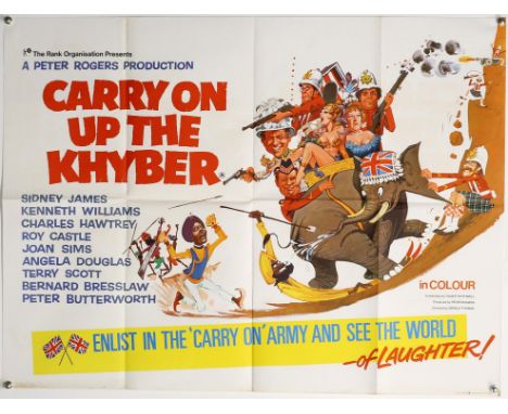Carry on Up The Khyber (1968) British Quad film poster, comedy starring Sidney James & Kenneth Williams, art by Renato Fratin