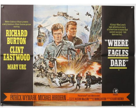 Where Eagles Dare (1969) British Quad film poster, War starring Clint Eastwood & Richard Burton, folded, 30 x 40 inches. Prov
